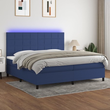 Cama box spring colchón y luces LED tela azul 200x200 cm de vidaXL, Camas y somieres - Ref: Foro24-3134907, Precio: 749,90 €,...