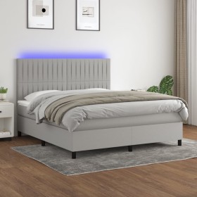 Boxspringbettmatratze und LED-Leuchten aus hellgrauem Stoff 180x200 cm von vidaXL, Betten und Lattenroste - Ref: Foro24-31350...