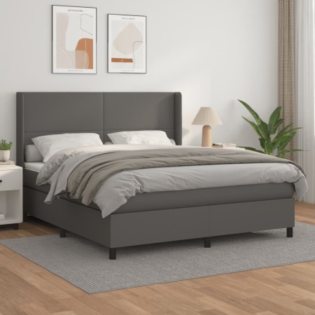 Box spring bed with gray synthetic leather mattress 180x200 cm by vidaXL, Beds and slatted bases - Ref: Foro24-3132397, Price...