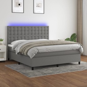 Cama box spring colchón y luces LED tela gris oscuro 180x200 cm de vidaXL, Camas y somieres - Ref: Foro24-3135214, Precio: 59...