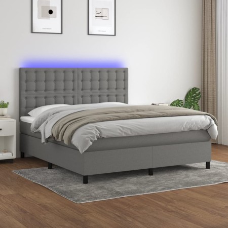 Cama box spring colchón y luces LED tela gris oscuro 180x200 cm de vidaXL, Camas y somieres - Ref: Foro24-3135214, Precio: 60...