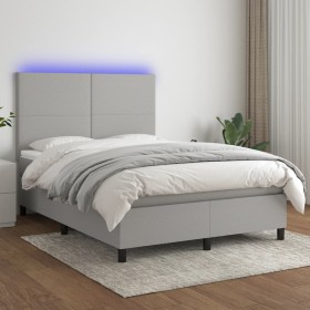 Box spring bed mattress and LED lights light gray fabric 140x190 cm by vidaXL, Beds and slatted bases - Ref: Foro24-3134709, ...