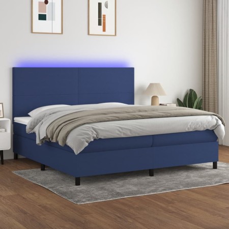 Cama box spring colchón y luces LED tela azul 200x200 cm de vidaXL, Camas y somieres - Ref: Foro24-3134747, Precio: 748,11 €,...