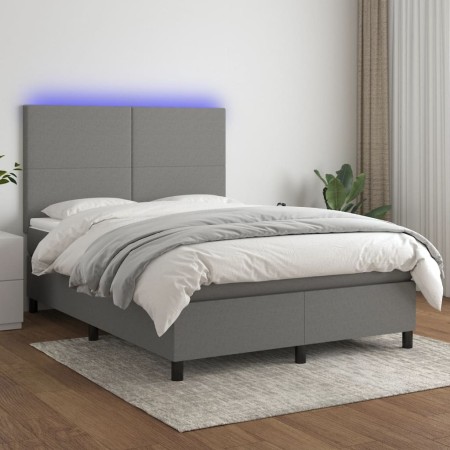 Boxspringbettmatratze und LED-Leuchten dunkelgrauer Stoff 140x190 cm von vidaXL, Betten und Lattenroste - Ref: Foro24-3134710...