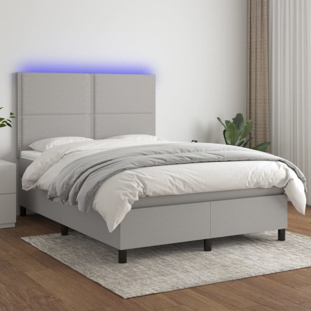 Box spring bed mattress and LED lights light gray fabric 140x200 cm by vidaXL, Beds and slatted bases - Ref: Foro24-3134797, ...