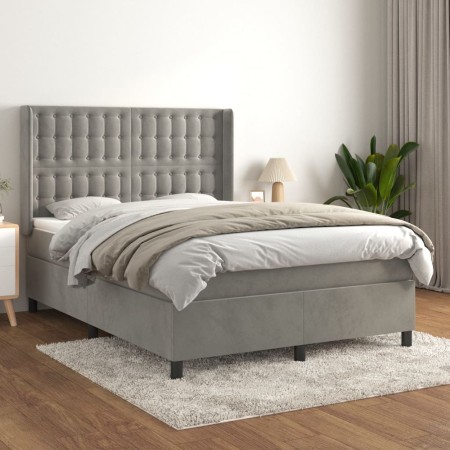 Box spring bed with light gray velvet mattress 140x200 cm by vidaXL, Beds and slatted bases - Ref: Foro24-3132921, Price: 533...