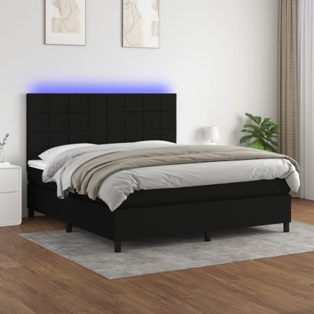 Cama box spring colchón y luces LED tela negro 160x200 cm de vidaXL, Camas y somieres - Ref: Foro24-3134887, Precio: 608,97 €...