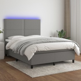 Box spring bed mattress and LED lights dark gray fabric 140x200 cm by vidaXL, Beds and slatted bases - Ref: Foro24-3134798, P...