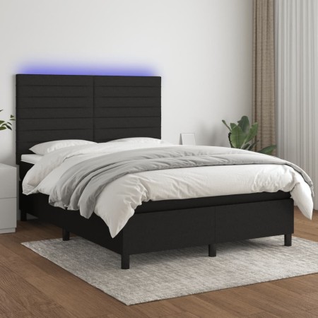 Box spring bed mattress and LED lights black fabric 140x190 cm by vidaXL, Beds and slatted bases - Ref: Foro24-3134951, Price...