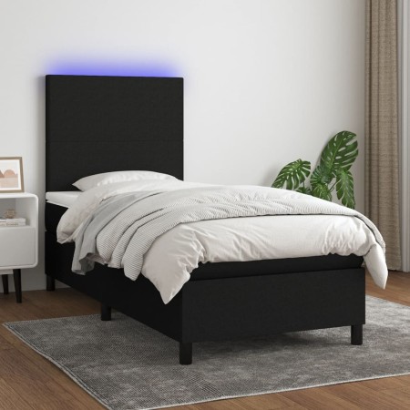 Box spring bed mattress and LED lights black fabric 90x200 cm by vidaXL, Beds and slatted bases - Ref: Foro24-3134687, Price:...