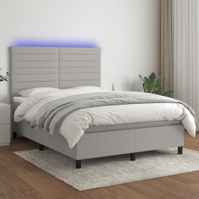 Box spring bed mattress and LED lights light gray fabric 140x200 cm by vidaXL, Beds and slatted bases - Ref: Foro24-3134957, ...