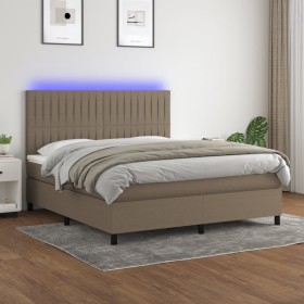 Boxspringbett mit Matratze und LED-Leuchten taupegrauer Stoff 180x200 cm von vidaXL, Betten und Lattenroste - Ref: Foro24-313...