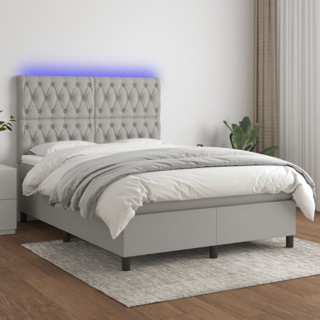 Cama box spring colchón y luces LED tela gris claro 140x190 cm de vidaXL, Camas y somieres - Ref: Foro24-3135109, Precio: 532...