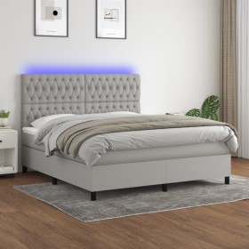 Boxspringbettmatratze und LED-Leuchten aus hellgrauem Stoff 160x200 cm von vidaXL, Betten und Lattenroste - Ref: Foro24-31351...