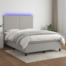 Boxspringbettmatratze und LED-Leuchten aus hellgrauem Stoff 140x200 cm von vidaXL, Betten und Lattenroste - Ref: Foro24-31347...