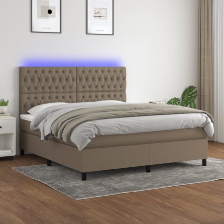 Box spring bed with mattress and LED lights taupe gray fabric 160x200 cm by vidaXL, Beds and slatted bases - Ref: Foro24-3135...