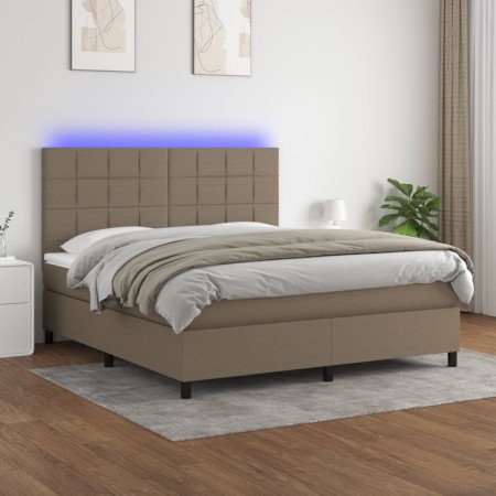 Boxspringbett mit Matratze und LED-Leuchten taupegrauer Stoff 180x200 cm von vidaXL, Betten und Lattenroste - Ref: Foro24-313...