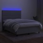 Box spring bed mattress and LED lights light gray fabric 140x190 cm by vidaXL, Beds and slatted bases - Ref: Foro24-3134949, ...