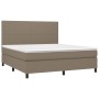 Boxspringbett mit Matratze und LED-Leuchten taupegrauer Stoff 160x200 cm von vidaXL, Betten und Lattenroste - Ref: Foro24-313...