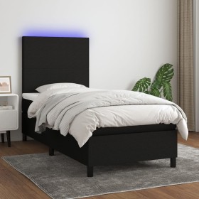 Boxspringbettmatratze und LED-Leuchten aus schwarzem Stoff 90x190 cm von vidaXL, Betten und Lattenroste - Ref: Foro24-3134679...