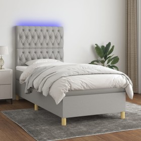 Box spring bed mattress and LED lights light gray fabric 80x200 cm by vidaXL, Beds and slatted bases - Ref: Foro24-3135629, P...