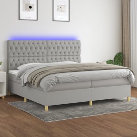 Cama box spring con colchón tela y LED gris claro 200x200 cm de vidaXL, Camas y somieres - Ref: Foro24-3135701, Precio: 675,5...