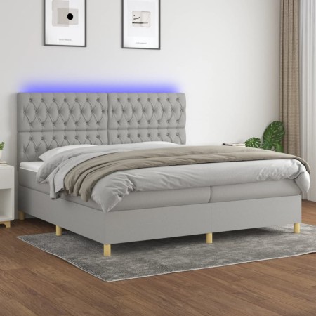 Cama box spring con colchón tela y LED gris claro 200x200 cm de vidaXL, Camas y somieres - Ref: Foro24-3135701, Precio: 663,7...