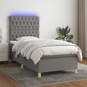 Cama box spring colchón y luces LED tela gris oscuro 80x200 cm de vidaXL, Camas y somieres - Ref: Foro24-3135630, Precio: 344...