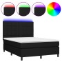 Box spring bed mattress and LED lights black fabric 140x200 cm by vidaXL, Beds and slatted bases - Ref: Foro24-3134879, Price...