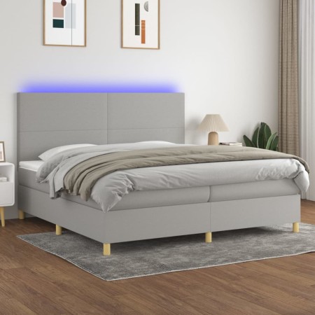 Cama box spring con colchón tela y LED gris claro 200x200 cm de vidaXL, Camas y somieres - Ref: Foro24-3135301, Precio: 652,8...