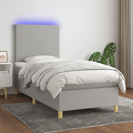 Box spring bed mattress and LED lights light gray fabric 80x200 cm by vidaXL, Beds and slatted bases - Ref: Foro24-3135229, P...