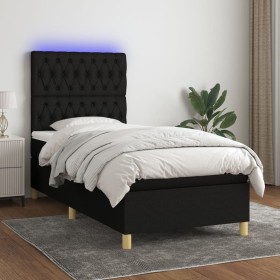 Box spring bed mattress and LED lights black fabric 80x200 cm by vidaXL, Beds and slatted bases - Ref: Foro24-3135631, Price:...