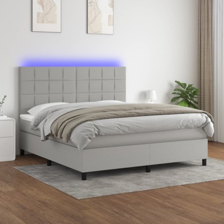 Box spring bed mattress and LED lights light gray fabric 160x200 cm by vidaXL, Beds and slatted bases - Ref: Foro24-3134885, ...