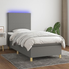 Boxspringbettmatratze und LED-Leuchten dunkelgrauer Stoff 100x200 cm von vidaXL, Betten und Lattenroste - Ref: Foro24-3135254...