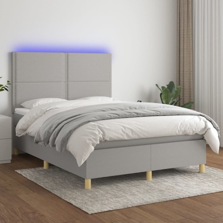 Box spring bed mattress and LED lights light gray fabric 140x200 cm by vidaXL, Beds and slatted bases - Ref: Foro24-3135357, ...