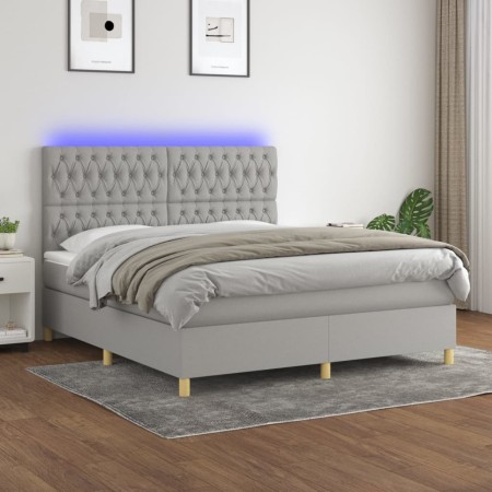 Cama box spring colchón y luces LED tela gris claro 180x200 cm de vidaXL, Camas y somieres - Ref: Foro24-3135693, Precio: 672...