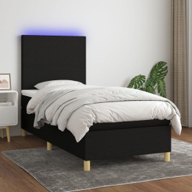 Box spring bed mattress and LED lights black fabric 100x200 cm by vidaXL, Beds and slatted bases - Ref: Foro24-3135255, Price...