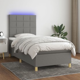 Boxspringbettmatratze und LED-Leuchten dunkelgrauer Stoff 100x200 cm von vidaXL, Betten und Lattenroste - Ref: Foro24-3135414...