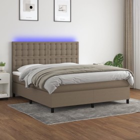 Cama box spring colchón y luces LED tela gris taupe 180x200 cm de vidaXL, Camas y somieres - Ref: Foro24-3135217, Precio: 657...