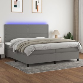 Box spring bed mattress and LED lights light gray fabric 200x200 cm by vidaXL, Beds and slatted bases - Ref: Foro24-3134822, ...