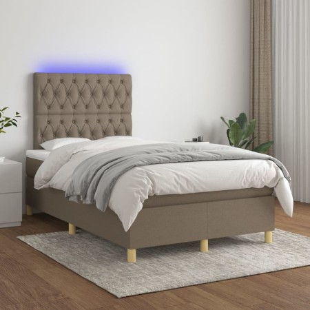 Box spring bed with mattress and LED taupe gray fabric 120x200 cm by vidaXL, Beds and slatted bases - Ref: Foro24-3135665, Pr...