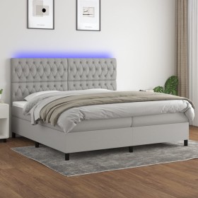 Cama box spring con colchón tela y LED gris claro 200x200 cm de vidaXL, Camas y somieres - Ref: Foro24-3135141, Precio: 694,3...