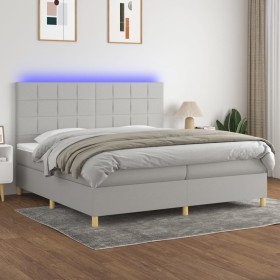 Cama box spring con colchón tela y LED gris claro 200x200 cm de vidaXL, Camas y somieres - Ref: Foro24-3135461, Precio: 642,9...