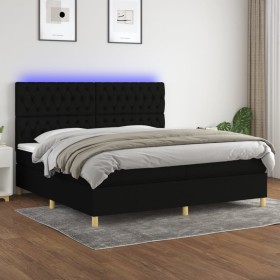 Cama box spring colchón y luces LED tela negro 200x200 cm de vidaXL, Camas y somieres - Ref: Foro24-3135703, Precio: 645,99 €...