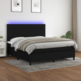 Boxspringbettmatratze und LED-Leuchten aus schwarzem Stoff 180x200 cm von vidaXL, Betten und Lattenroste - Ref: Foro24-313505...