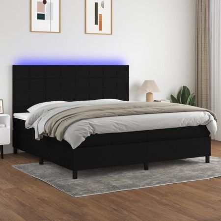 Box spring bed mattress and LED lights black fabric 200x200 cm by vidaXL, Beds and slatted bases - Ref: Foro24-3134903, Price...