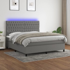 Box spring bed mattress and LED lights dark gray fabric 160x200 cm by vidaXL, Beds and slatted bases - Ref: Foro24-3135126, P...