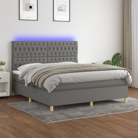 Boxspringbettmatratze und LED-Leuchten dunkelgrauer Stoff 160x200 cm von vidaXL, Betten und Lattenroste - Ref: Foro24-3135686...