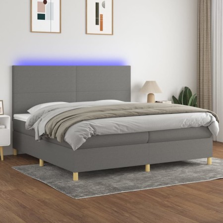 Boxspringbettmatratze und LED-Leuchten hellgrauer Stoff 200x200 cm von vidaXL, Betten und Lattenroste - Ref: Foro24-3135302, ...