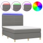 Boxspringbettmatratze und LED-Leuchten dunkelgrauer Stoff 140x200 cm von vidaXL, Betten und Lattenroste - Ref: Foro24-3135518...